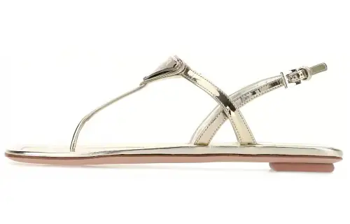 PRADA Leather One Strap Sandals Women's Gold