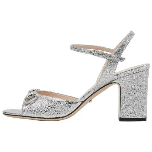 GUCCI Leather One Strap Sandals 7.5cm Women's Silver