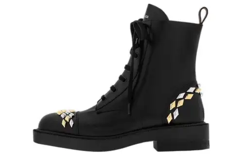 LOUIS VUITTON Ranger Leather Crew Combat Boots 3cm Women's Black