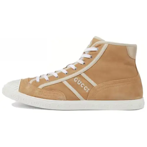 GUCCI Suede High top Skateboard Shoes Men's Beige