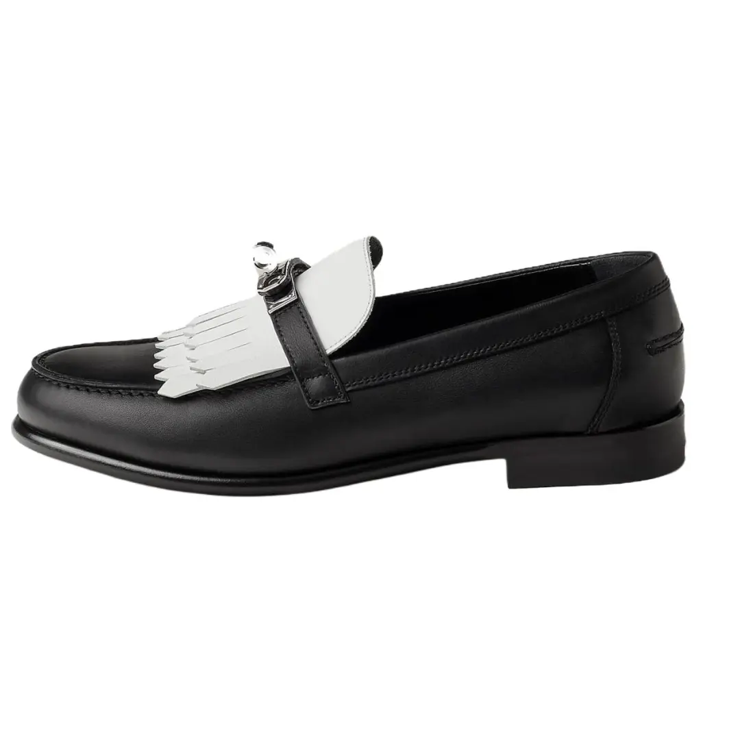 HERMES Destin Cow Leather Loafers Women's Black