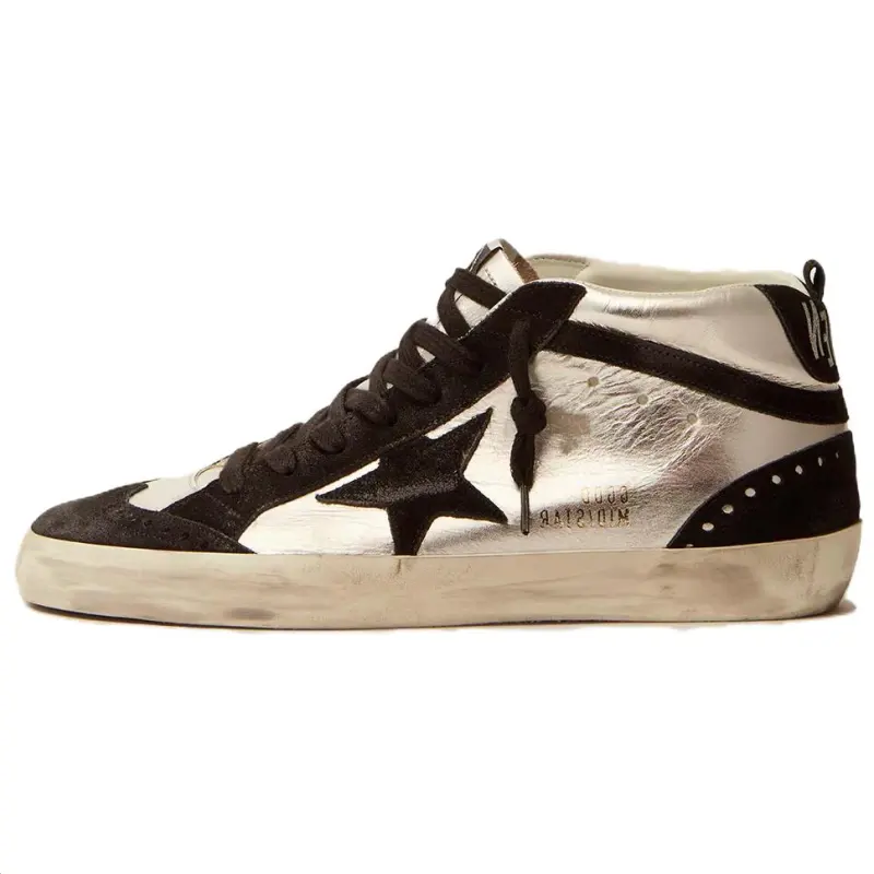 Golden Goose Mid Star Mid top Stylish Skateboarding Shoes Women's Black Gold
