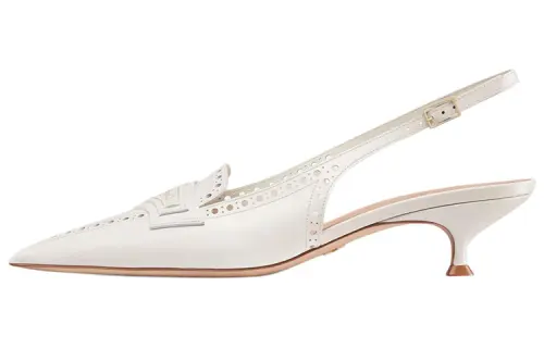 DIOR Boy Leather Slim Heel High Heels 4cm Women's White