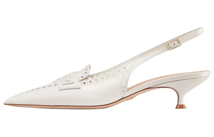 DIOR Boy Leather Slim Heel High Heels 4cm Women's White