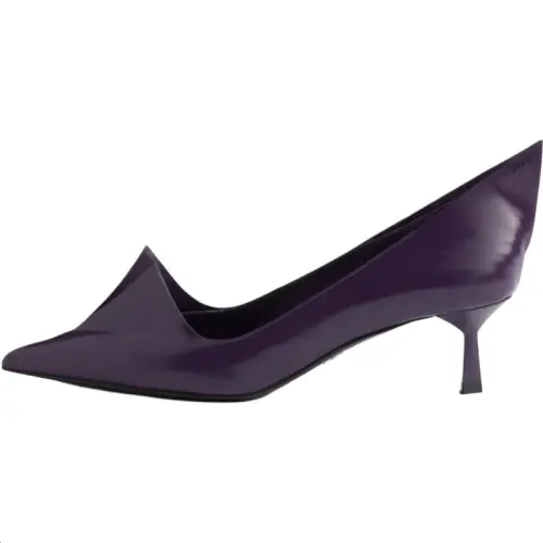 PRADA Leather Slim Heel High Heels 5.5cm Women's Dark Purple