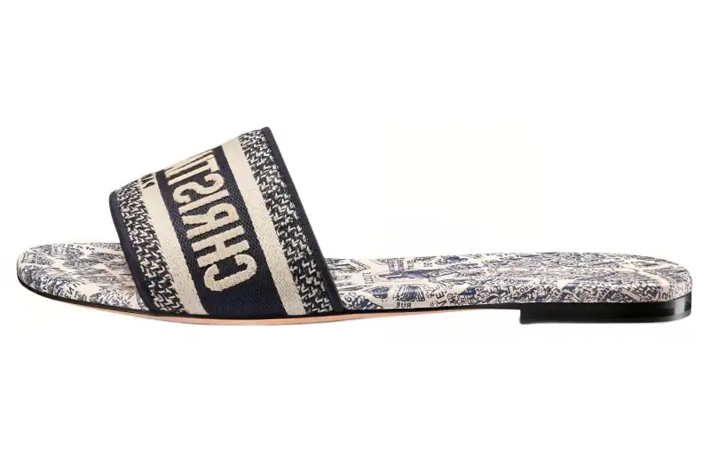 DIOR Women's DWay Slide 'Plan De Paris Motif - White Black'