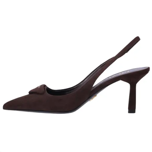 PRADA Camoscio Leather Slim Heel High Heels Women's Brown