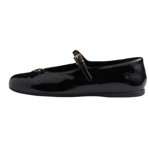PRADA Naplak Patent Leather Flat Casual Shoes Women's Black