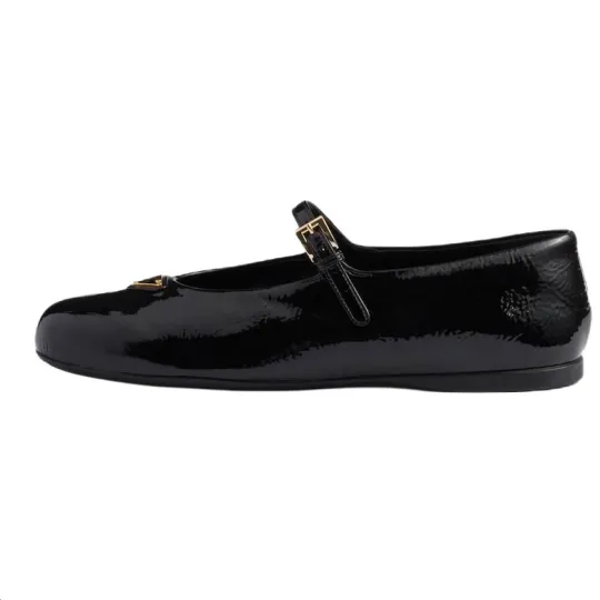 PRADA Naplak Patent Leather Flat Casual Shoes Women's Black