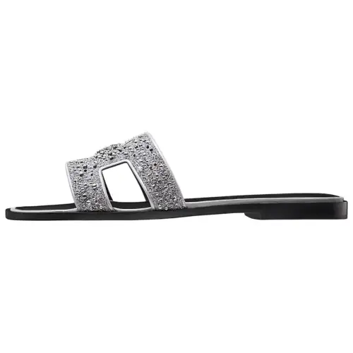 HERMES Slide Slippers Women's Silver Gray