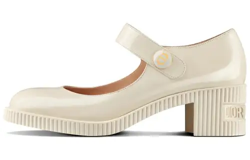 DIOR D Doll Cow Leather Block Heel High Heels 5.5cm Women's White