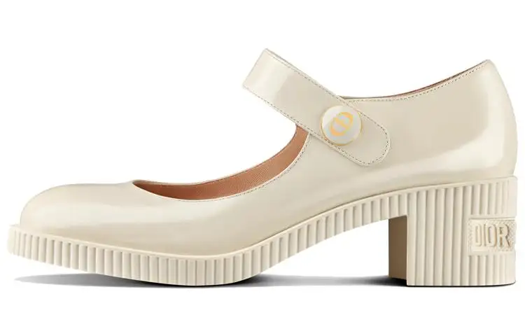 DIOR D Doll Cow Leather Block Heel High Heels 5.5cm Women's White