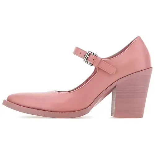PRADA Leather Chunky Heel High Heels Women's Pink