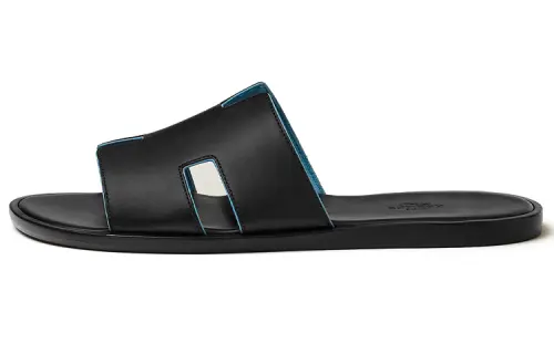 HERMES Izmir Sandal Noir Bleu Faïence Calfskin Nappa Leather