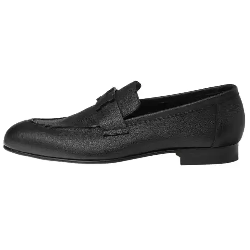 HERMES PARIS Cow Leather Loafers Men's Black