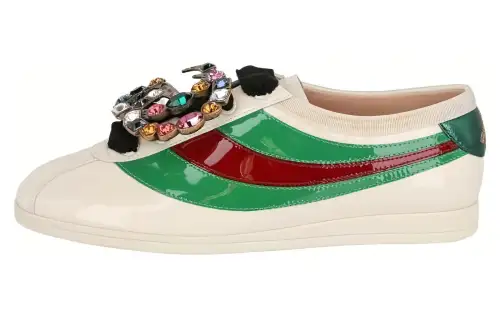 GUCCI Falacer Patent Leather Sneaker White Red Crystal Women's