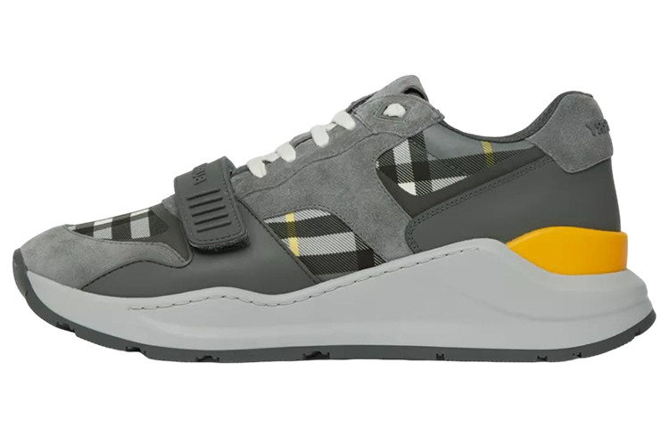 Burberry Textile, Leather Abrasion Resistant Low top Casual Shoes Men's Gray