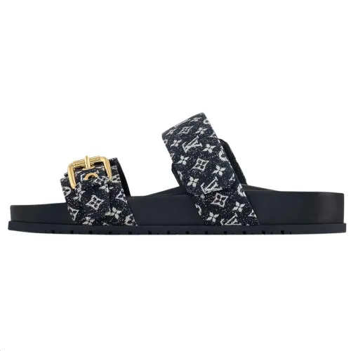 LOUIS VUITTON Bom Dia Slide Slippers Women's Dark Blue