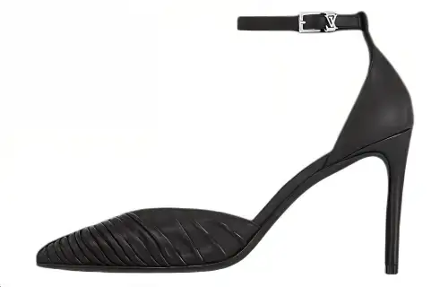 LOUIS VUITTON Leather Slim Heel High Heels 9cm Women's Black