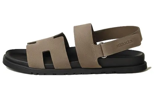 HERMES Genius Sheepskin Beach Sandals Men's Gray Brown