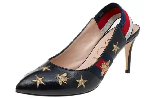 GUCCI Leather Slim Heel High Heels Women's Black