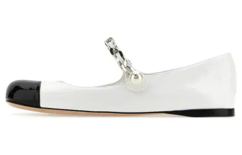 MIU MIU Leather Chunky Heel Mary Jane Shoes Women's Black White