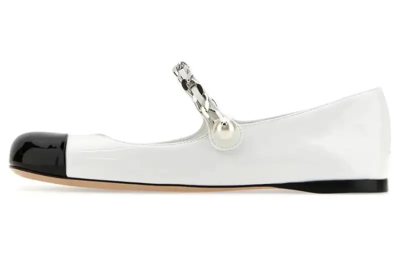 MIU MIU Leather Chunky Heel Mary Jane Shoes Women's Black White