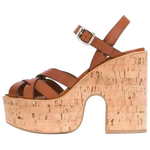 MIU MIU Leather One Strap Sandals Women's Brown