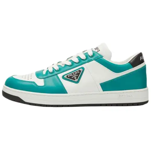 PRADA Downtown Triangle Leather Low top Skateboard Shoes Men's White Green
