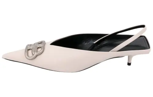 Balenciaga Leather Slip on Slim Heel High Heels 5CM Women's White