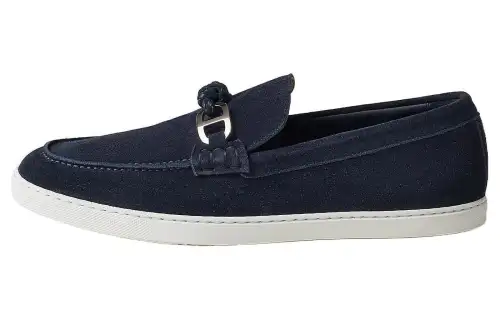 HERMES Ignacio Cow Leather Loafers Men's Marine Blue