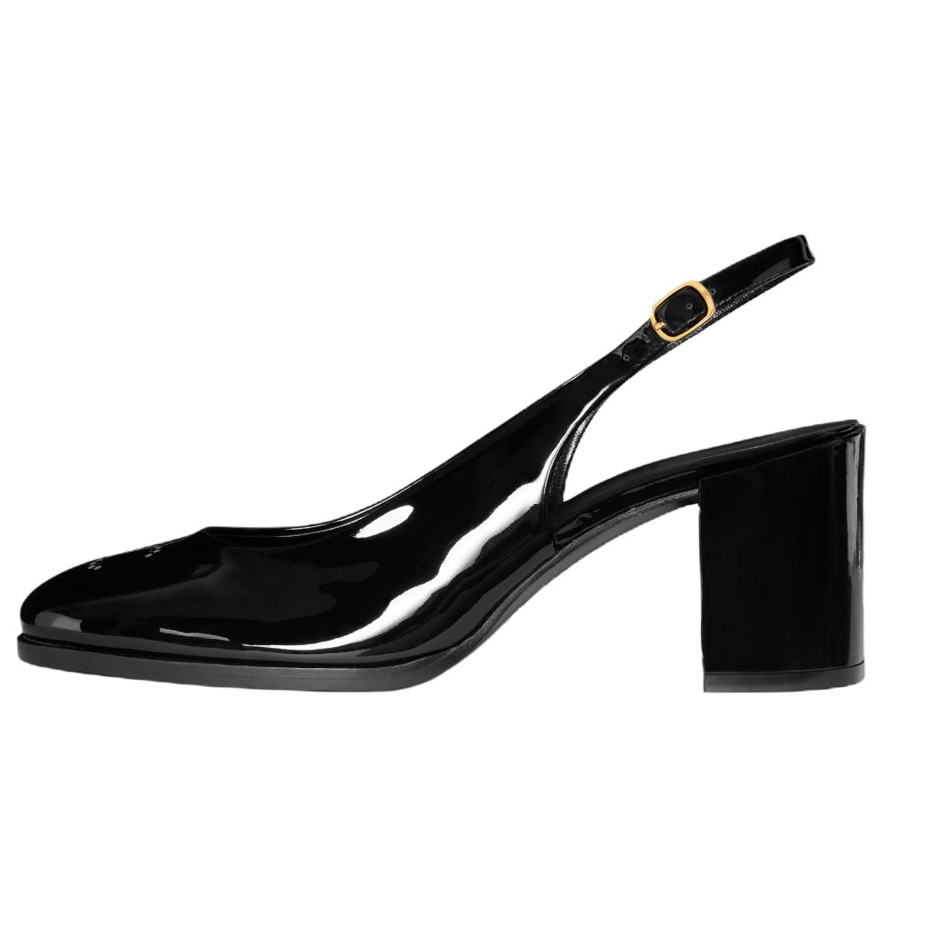 CELINE Lily Triomphe Chunky Heel High Heels 6.5cm Women's Black