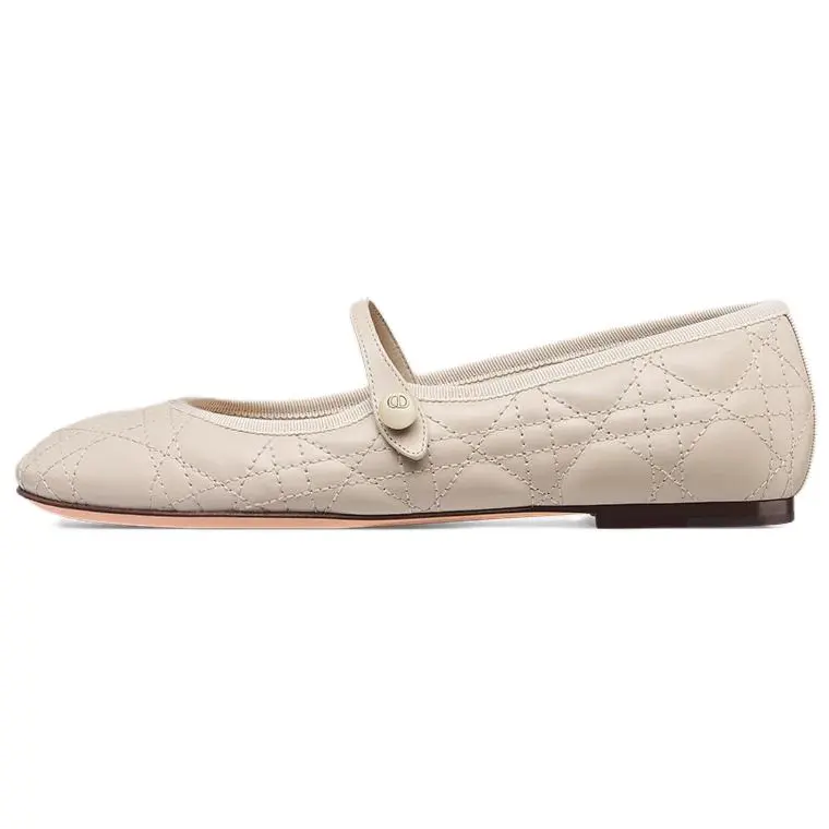 DIOR Cow Leather Flat Casual Shoes Women's Beige