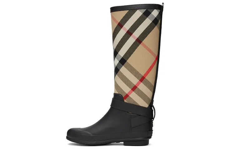Burberry Simeon Knee high Boots Women's Black & Brown Patchwork