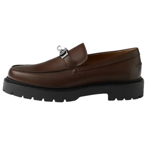 HERMES Icone Calfskin Loafers Men's Brown