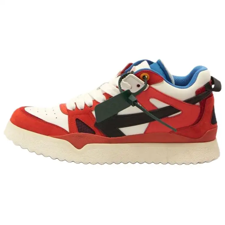 OFF WHITE New Mid Top Sponge Leather Low top Stylish Skateboarding Shoes Men's Red White