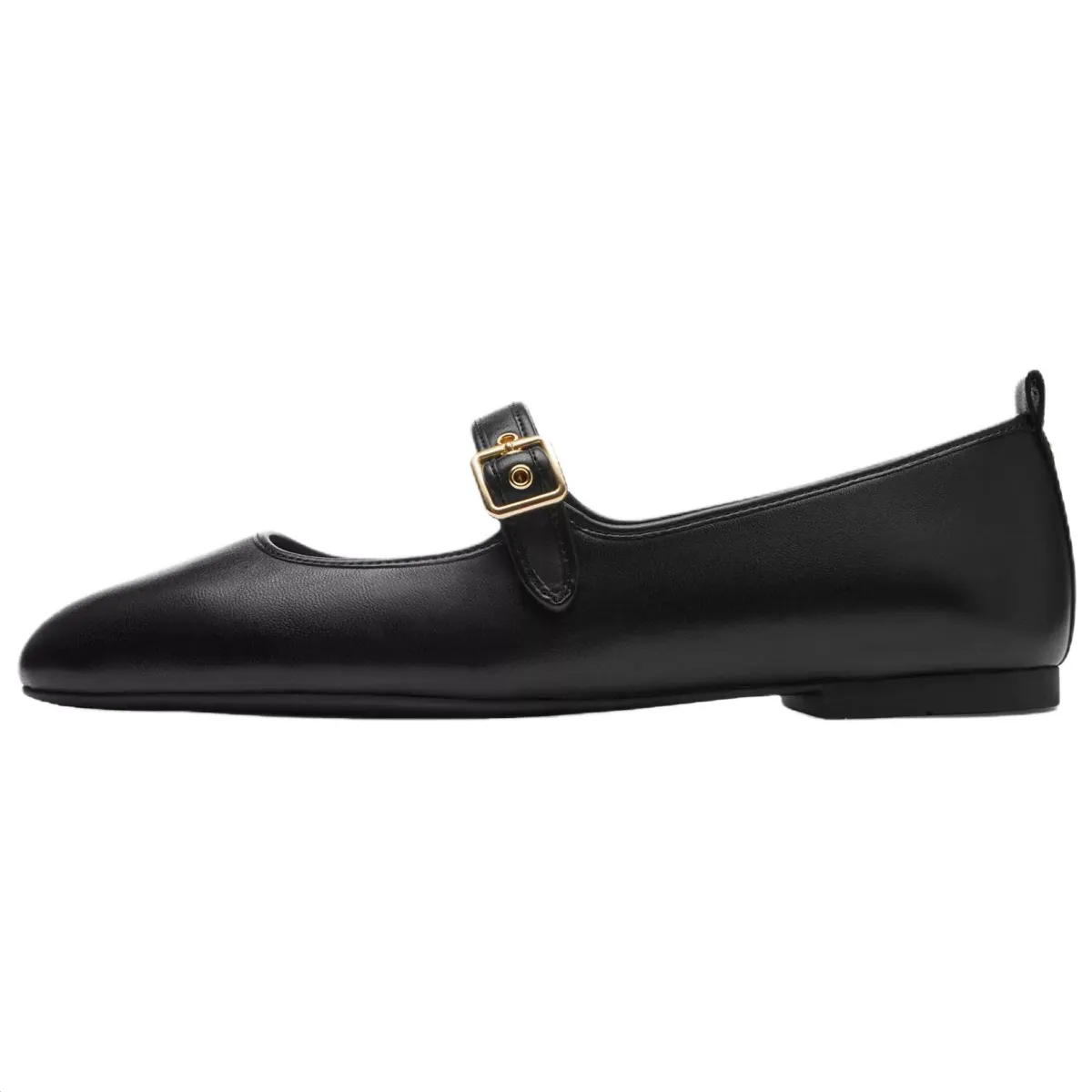 COACH Leather Flat Mary Jane Shoes 0.5cm Women's Black
