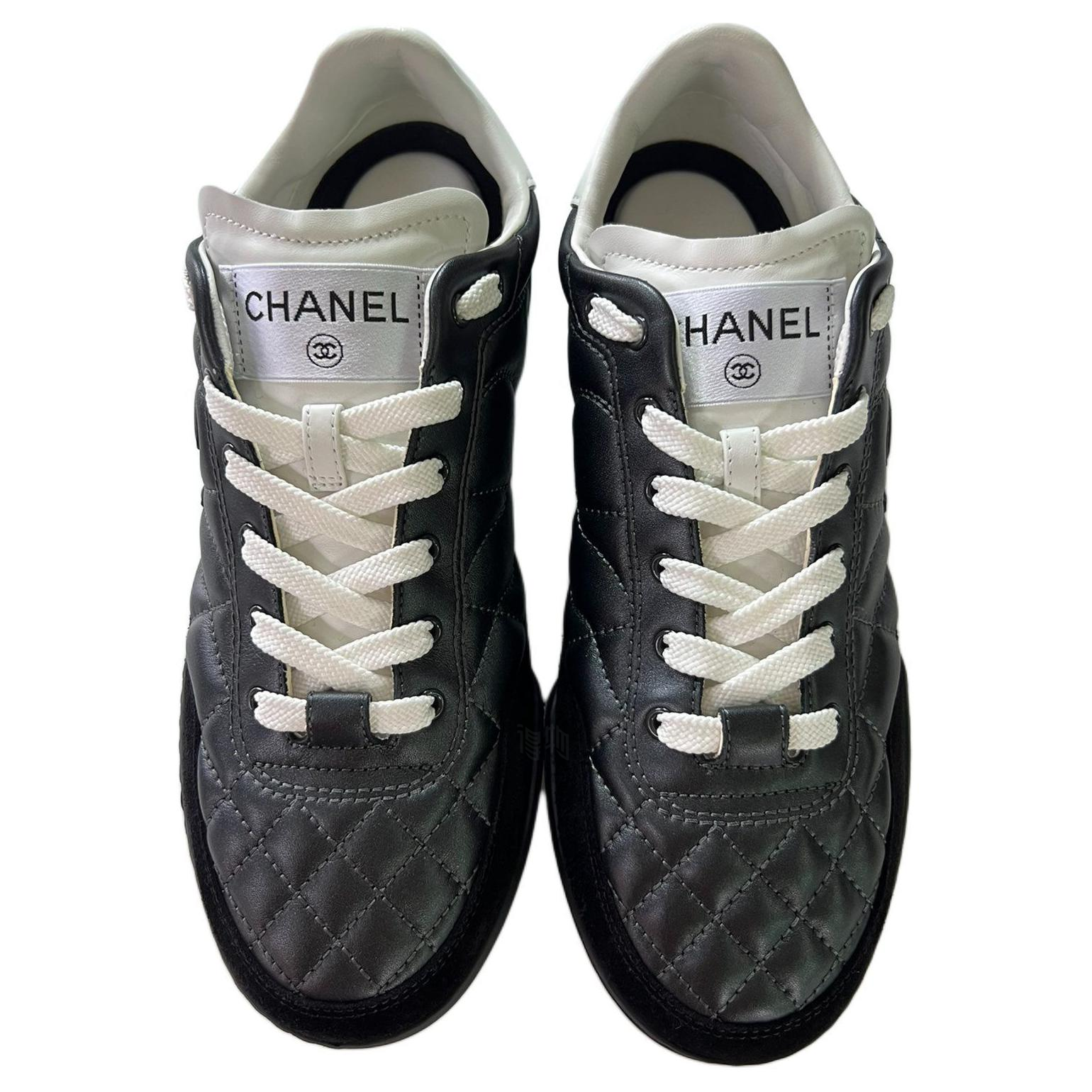 Женские кроссовки Chanel 24a logo (матовый черный) — фото 4