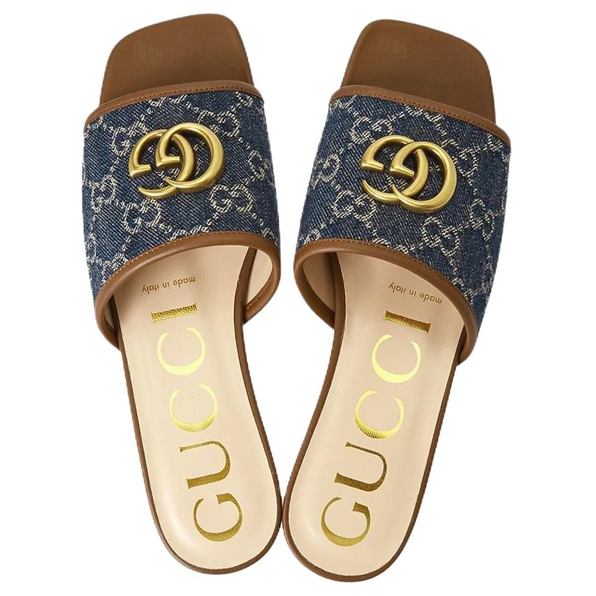 Женские сабо Gucci Denim (бело-синие) — фото 4
