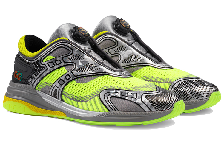 Мужские кроссовки Gucci Ultrapace R (серебристо-желтые) — фото 3