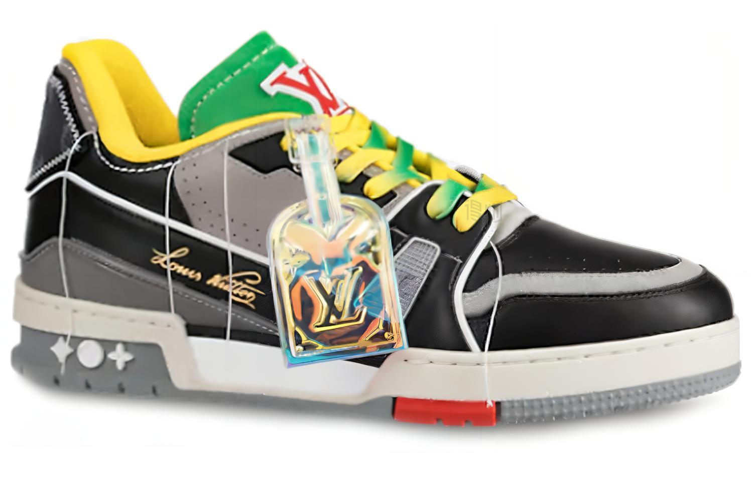 Мужские кеды Louis Vuitton Trainer (черно-серо-зеленые) — фото 2