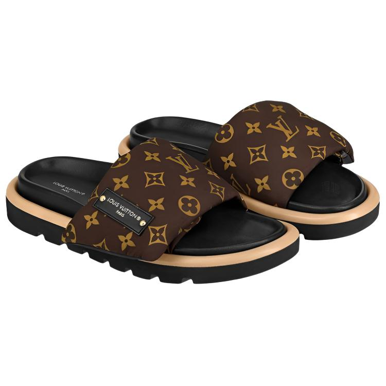 Женские шлепанцы Louis Vuitton Pool Pillow Comfort (коричневые) — фото 4
