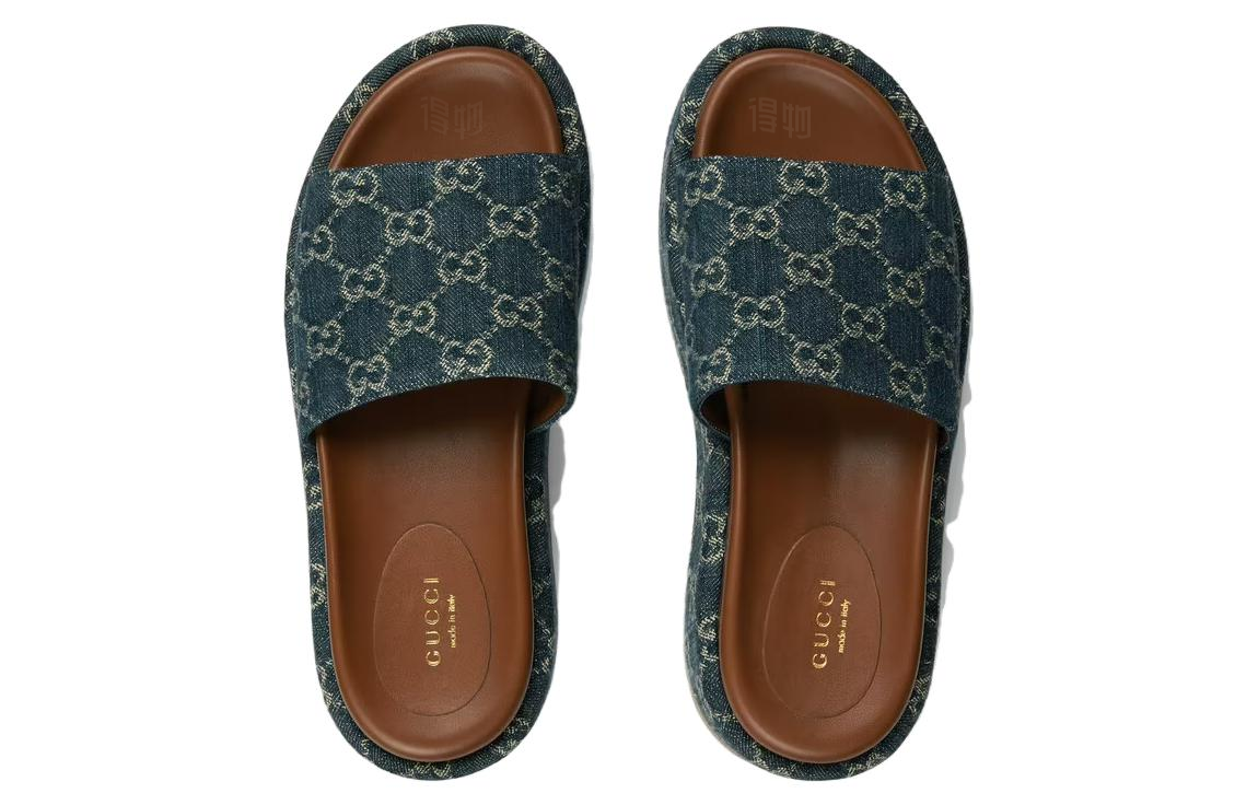 Женские сабо Gucci Denim GG (сине-коричневые) — фото 4