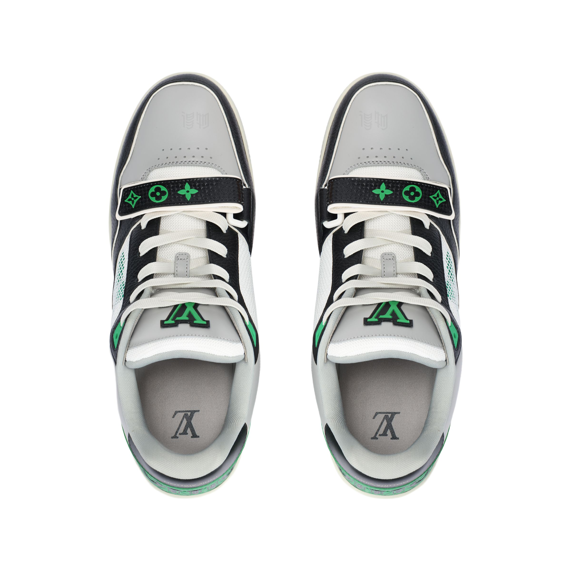 Мужские кеды Louis Vuitton Trainer (черно-зелено-белые) — фото 3