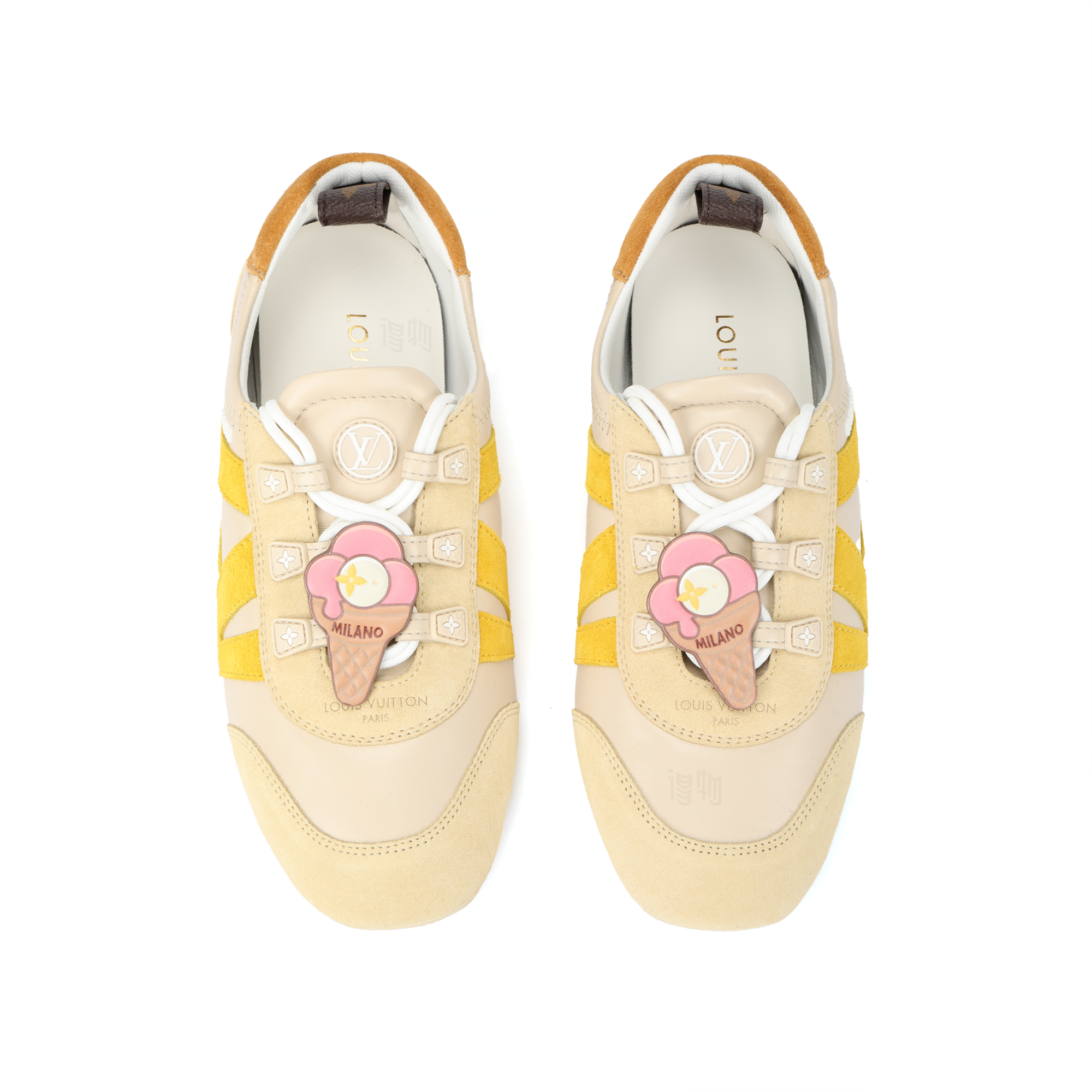 Женские кроссовки Louis Vuitton Sneakerina 100 (бежевые) — фото 3