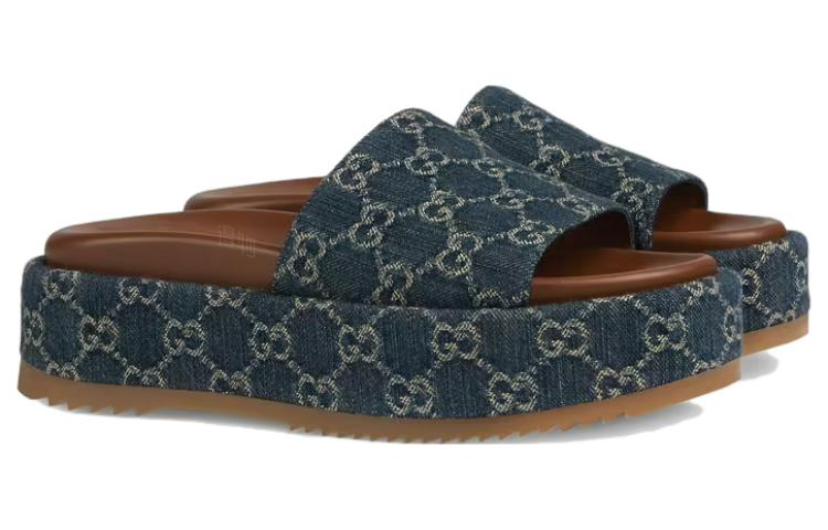 Женские сабо Gucci Denim GG (сине-коричневые) — фото 3
