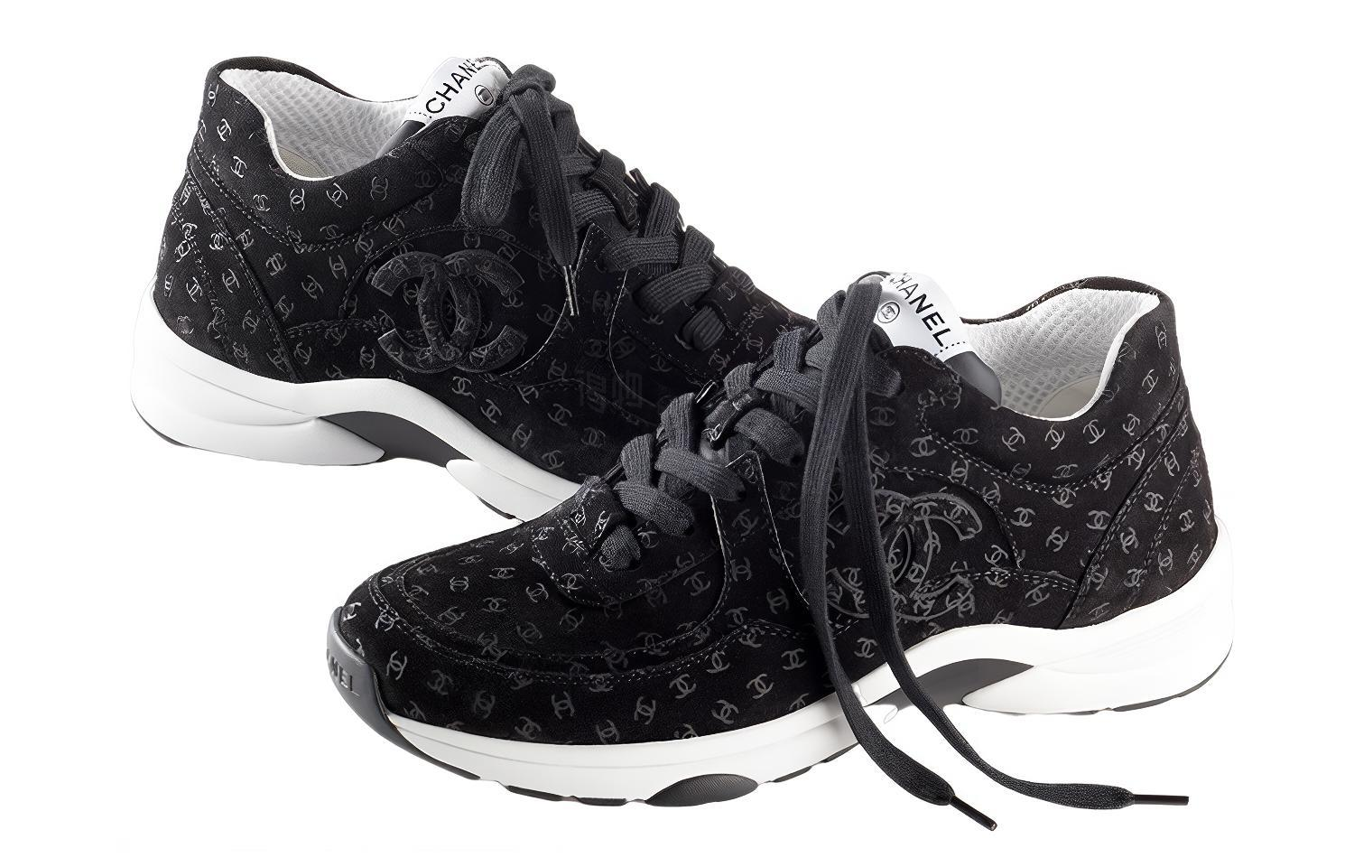 Женские кроссовки Chanel Cowhide Printed Sneakers (черные) — фото 4