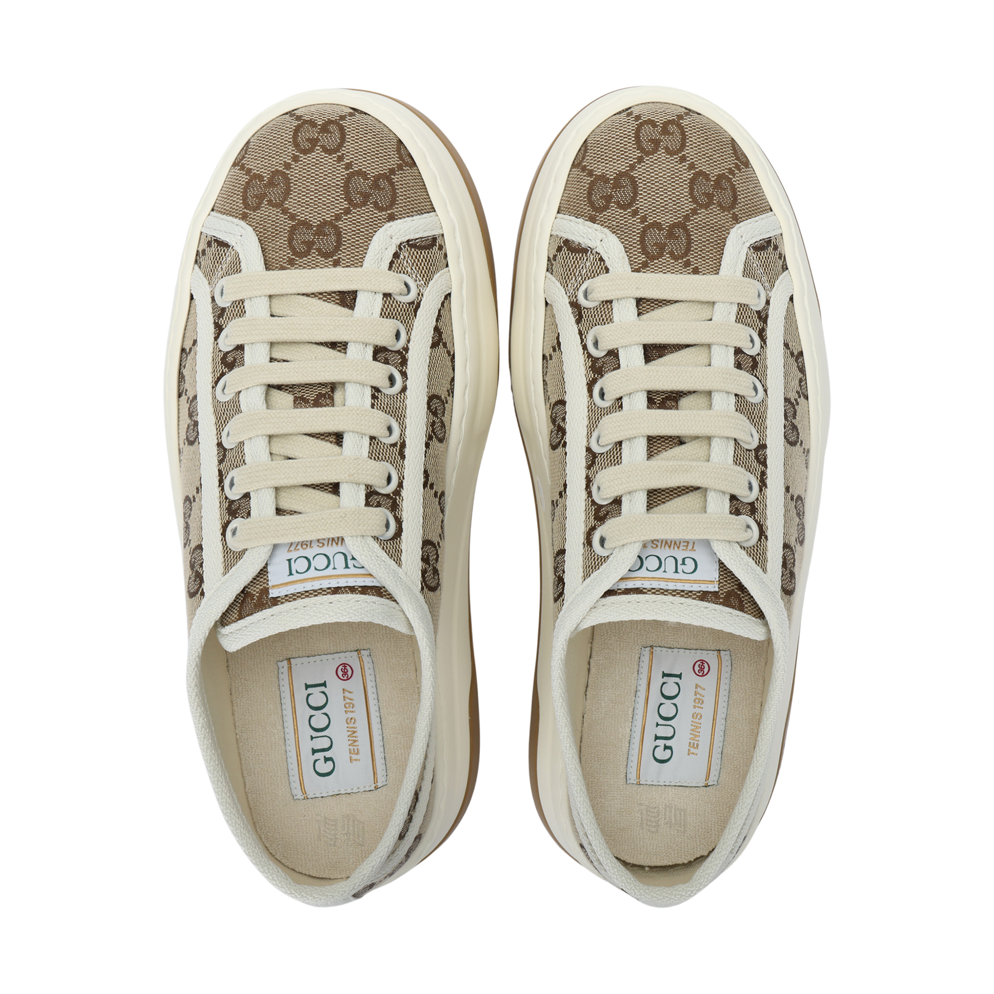 Женские кеды Gucci Canvas Sneakers (коричнево-белые) — фото 3