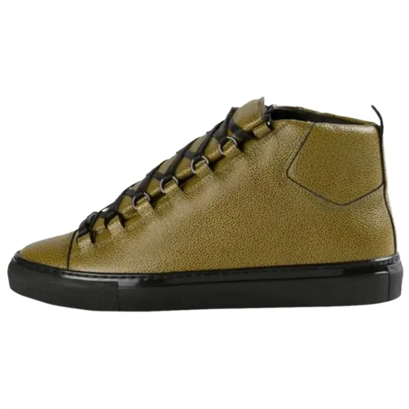 Balenciaga Arena Leather Mid top Skateboard Shoes Men's Yellow Green