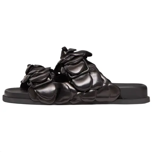 Valentino Atelier Leather Patchwork Slide Slippers Women's Black